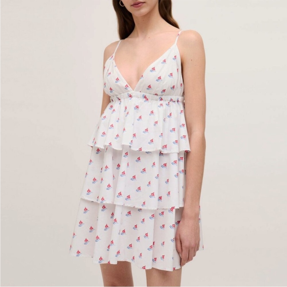 NWT Hill House Gigi Dress in White Sailboat Size Large, 100% Cotton